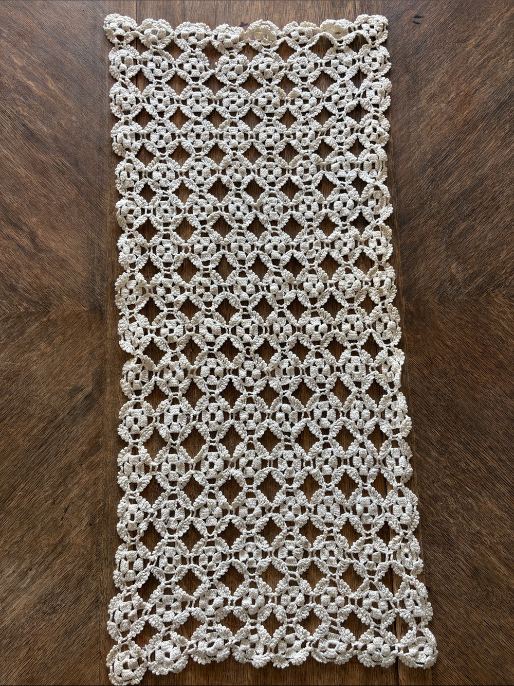 15” X 34” Handmade Cream crochet table runner
